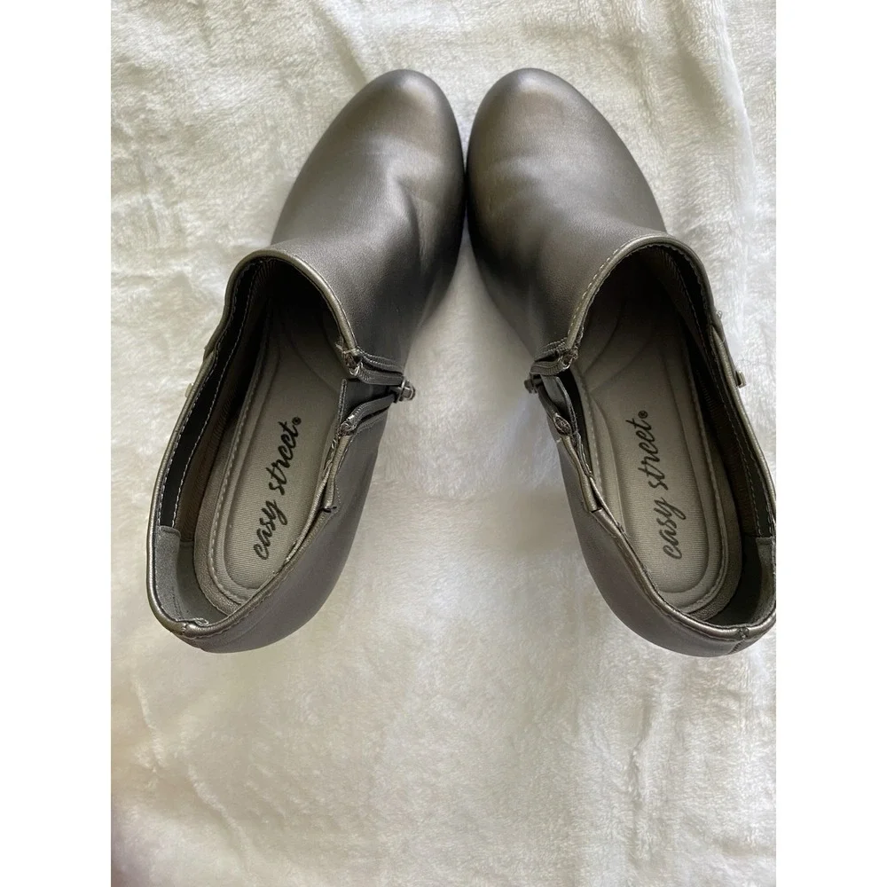 Easy Street Pewter Gray Dress Shooties Ankle Boots Cushioned Block Heel